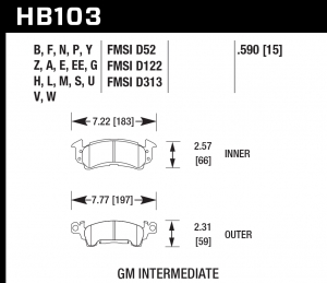 Колодки тормозные HB103Z.590 HAWK PC передние CADILLAC / CHEVROLET