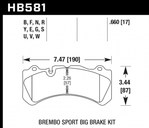 Колодки тормозные HB581N.660 HAWK HP Plus  Brembo 6 поршней тип J, N / PORSCHE 911 (997) 3.8 GT3