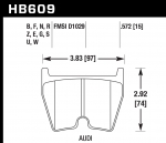 Колодки тормозные HB609B.572 HAWK 5.0  AUDI RS4, RS6, R8 Brembo 8 поршней; JBT FB8P; (комплект 8 шт)