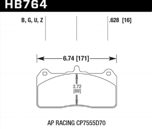 Колодки тормозные HB764N.628 HP Plus; AP Racing CP7555D70; Caliper CP8520 / CP8521 / CP8522 ― MaxiSport Tuning