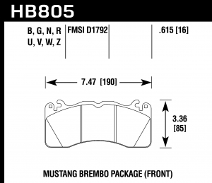 Колодки тормозные HB805N.615 HAWK HP+; перед FORD MUSTANG BREMBO PACKAGE 2015->