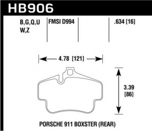 Колодки тормозные HB906U.634 задн PORSCHE 718 Cayman, Boxter; 911 997 3,6; 911 996  ― MaxiSport Tuning