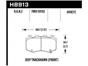 Колодки тормозные HB913B.659 Hawk Street 5.0 перед Jeep WK2 Trackhawk 2019-> ― MaxiSport Tuning