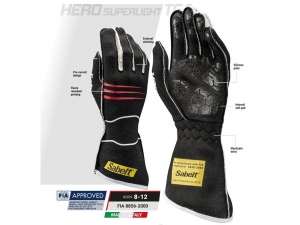 Перчатки для автоспорта Sabelt HERO TG-9, FIA 8856-2000, чёрный, размер 9, RFTG09NRN09 ― MaxiSport Tuning