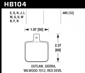 Колодки тормозные HB104G.485 HAWK DTC-60; Wilwood DL Single, Outlaw w/ 0.156 in. center hole 13mm