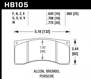 Колодки тормозные HB105Q.775 HAWK DTC-80; Brembo, Alcon 20mm