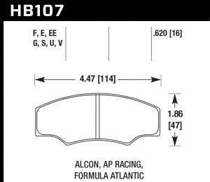 Колодки тормозные HB107V.620 HAWK HT-14 ALCON H type; AP RACING; HPB тип 5; PROMA 4 порш