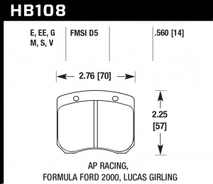 Колодки тормозные HB108S.560 HAWK HT-10 AP Racing, FF 2000 14 mm