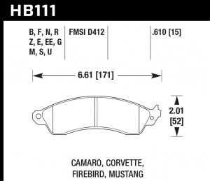 Колодки тормозные HB111E.610 HAWK Blue 9012 PBR GM, Mustang 16 mm