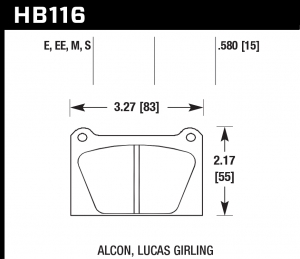 Колодки тормозные HB116S.580 HAWK HT-10 S 2000 15 mm