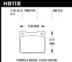 Колодки тормозные HB118EE.560 HAWK Blue 42; Formula Mazda 14mm