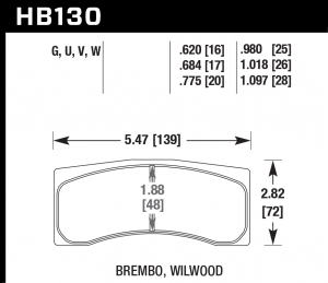 Колодки тормозные HB130G.980 HAWK DTC-60 Brembo, Wilwood 25 mm