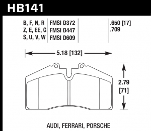 Колодки тормозные HB141EE.650 HAWK Blue 42; Porsche, Stop Tech 17mm