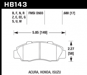 Колодки тормозные HB143EE.680 HAWK Blue 42; Honda 17mm