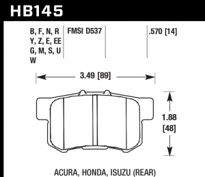 Колодки тормозные HB145E.570 HAWK Blue 9012 Acura/Honda (Rear) 14 mm