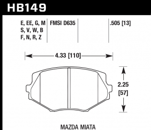 Колодки тормозные HB149V.505 HAWK DTC-50; Mazda Miata MX-5 1.8L 13mm