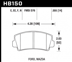 Колодки тормозные HB150E.555 HAWK Blue 9012 Mazda   14 mm