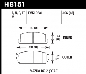 Колодки тормозные HB151N.505 HAWK HP Plus; 13mm