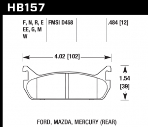 Колодки тормозные HB157EE.484 HAWK Blue 42; Mazda Miata MX-5 1.6L (Rear) 13mm