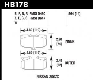 Колодки тормозные HB178E.564 HAWK Blue 9012 передние SUBARU Impreza WRX; Nissan 300ZX; HPB тип 1;