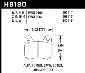 Колодки тормозные HB180F.560 HAWK HPS задние MMC Lancer Evo V-IX / SUBARU WRX Sti