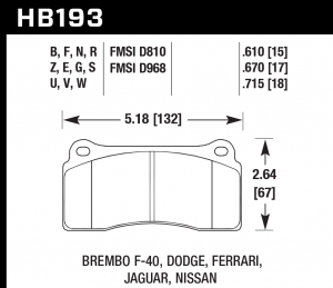 Колодки тормозные HB193F.670 HAWK HPS  Brembo тип B, H, P / Rotora FC4 / Nissan GTR R35