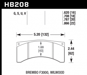 Колодки тормозные HB208S.708 HAWK HT-10; Brembo F3000 18mm