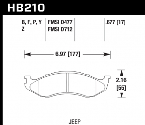 Колодки тормозные HB210Y.677 HAWK LTS передние JEEP / KIA