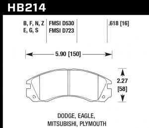 Колодки тормозные HB214S.618 HAWK HT-10 Mitsubishi 16 mm