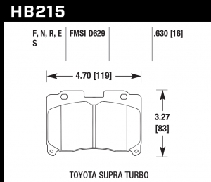 Колодки тормозные HB215E.630 HAWK Blue 9012; Toyota Supra Turbo 16mm