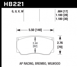 Колодки тормозные HB221G1.10 HAWK DTC-60 AP Racing, Wilwood 28 mm