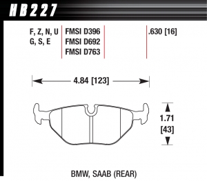 Колодки тормозные HB227EE.630 HAWK Blue 42; BMW (Rear) 16mm