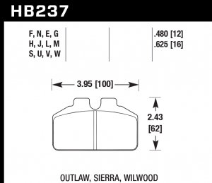 Колодки тормозные HB237L.625 HAWK MT-4 Wilwood BB, AP Racing, Outlaw 16 mm