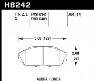 Колодки тормозные HB242E.661 HAWK Blue 9012 Acura/Honda 17 mm