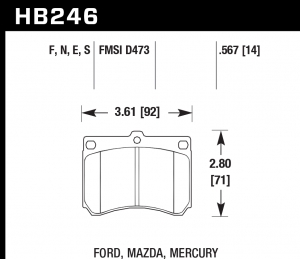 Колодки тормозные HB246N.567 HAWK HP Plus; 15mm