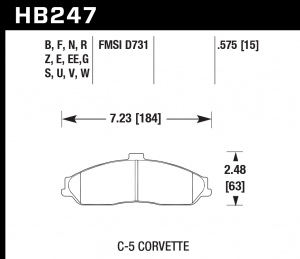 Колодки тормозные HB247EE.575 HAWK Blue 42; C-5 Corvette 15mm