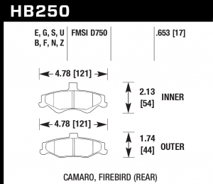 Колодки тормозные HB250E.653 HAWK Blue 9012 Camaro, Firebird (Rear) 17 mm