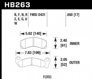 Колодки тормозные HB263E.650 HAWK Blue 9012 Mustang 17 mm