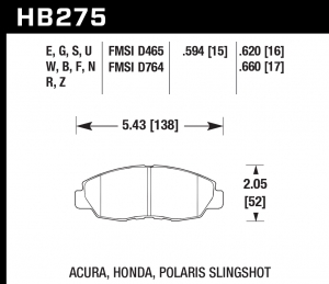 Колодки тормозные HB275U.620 HAWK DTC-70 Acura/Honda 16 mm