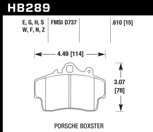 Колодки тормозные HB289G.610 HAWK DTC-60 Porsche Boxster 16 mm