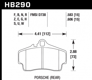 Колодки тормозные HB290E.583 HAWK Blue 9012 задние PORSCHE 911 (997), (986), (996), Cayman