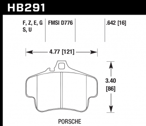 Колодки тормозные HB291G.642 HAWK DTC-60 PORSCHE 911 (996) (997); Boxster (981)