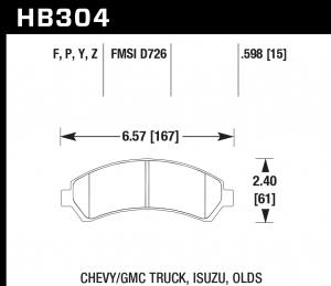 Колодки тормозные HB304Z.598 HAWK PC передние CHEVROLET Blazer / GMC