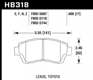 Колодки тормозные HB318F.669 HAWK HPS передние LEXUS GS 300 (SC300), GS 400 (SC400) / TOYOTA Camry 3