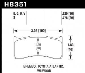 Колодки тормозные HB351G.620 HAWK DTC-60 Brembo, Wilwood 16 mm