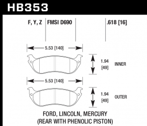 Колодки тормозные HB353Z.618 HAWK PC; 16mm