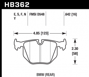 Колодки тормозные HB362E.642 HAWK Blue 9012 задние BMW  (E31) / M3 3.2 i E40