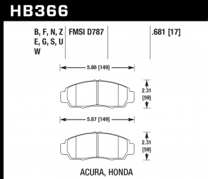 Колодки тормозные HB366U.681 HAWK DTC-70 Acura/Honda 17 mm