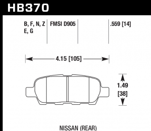 Колодки тормозные HB370F.559 HAWK HPS задние INFINITI FX / G / M ; Nissan 350Z