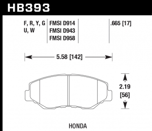 Колодки тормозные HB393U.665 HAWK DTC-70; Honda (Front) 17mm